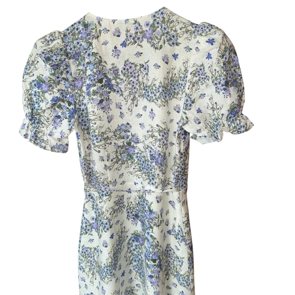 &OTHER STORIES BLUE AND WHITE FLORAL LINEN WRAP MIDI DRESS SIZE 0 - Picture 8 of 10